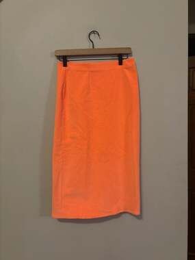 Polo Ralph Lauren Neon Orange Corduroy Trumpet Midi Skirt